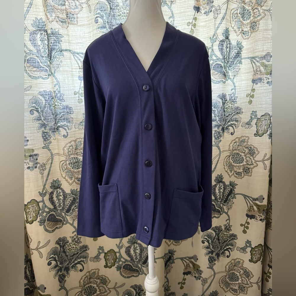NWOT UltraSofts Navy Blue Button Front Cardigan Jacket Size M